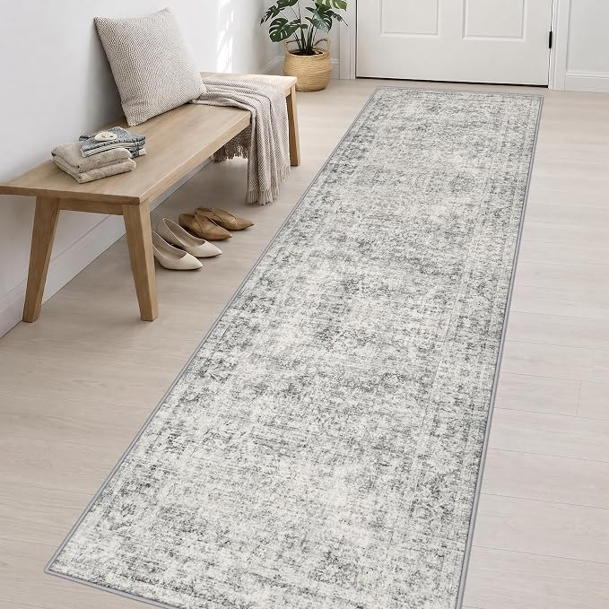 3x14 Washable Runner Rug：Modern Abstract Soft Carpet Black Grey | For Hallway, Bedroom, Kitchen, Laundry, Bathroom,Door Mat,Modern Abstract,Machine washable,Non-Slip,Stain Resistant,Indoor