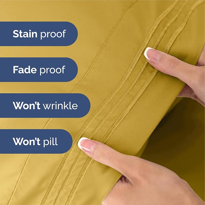 King Size 4 Piece Sheet Set - Ultra Soft & Cooling Bed Sheets - Mustard | Fits 8 Inch to 16 inch Mattress, Wrinkle Free & Fade Resistant with Deep Pockets, Breathable, Comfy Hotel Luxury Bedding