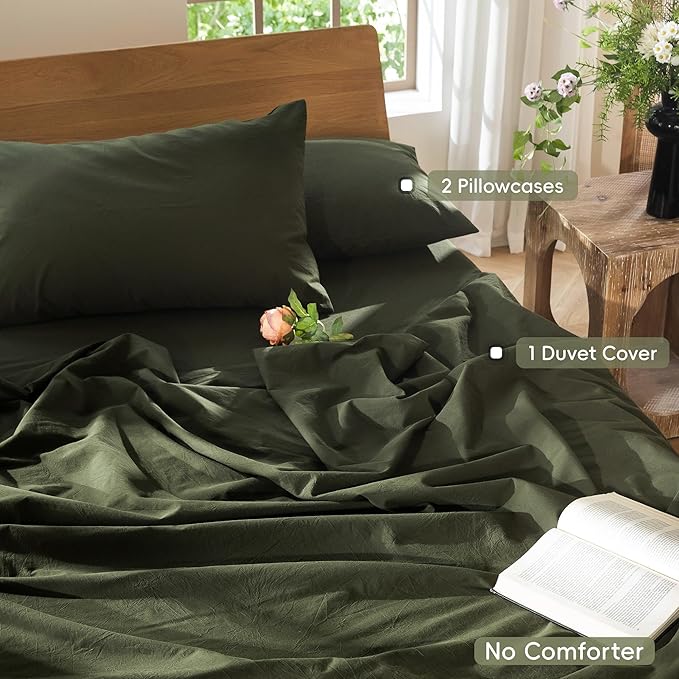 MooMee Duvet Cover Set 100% Washed Cotton Linen Like Cal King | Relaxed Linen-like Texture. Soft, Breathable & Long-lasting Comfort. Lightweight. Hidden Zipper with 8 Interior Corner Ties