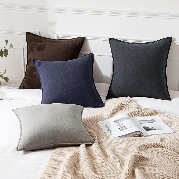 MIULEE Decorative Linen Pillow Covers 20x20 Inch Navy | Boho Farmhouse Neutral Couch Throw Pillows for Bed, Pack of 2 Accent Coastal Modern Pillowcases, Sofa Livingroom Home Decor