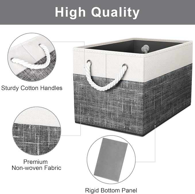 Storage Bins 4-Pack, Foldable Storage Baskets for Organizing Toys, Books, Shelves, Closet, Large Storage Box with Rope Handles, Sturdy Organizer Bins, White & Black