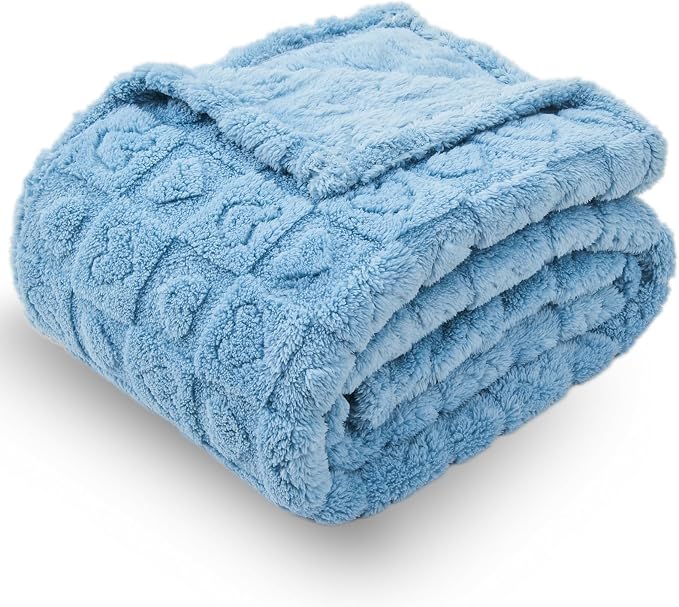 NEWCOSPLAY 3D Heart Checkered Flannel Twin Blanket, Blue Heart, 60"x80" | Super Soft Cute Lightweight Decorative Premium Silky Fleece Blanket for Couch Sofa Bed, Gift for Women Men, All Season Use