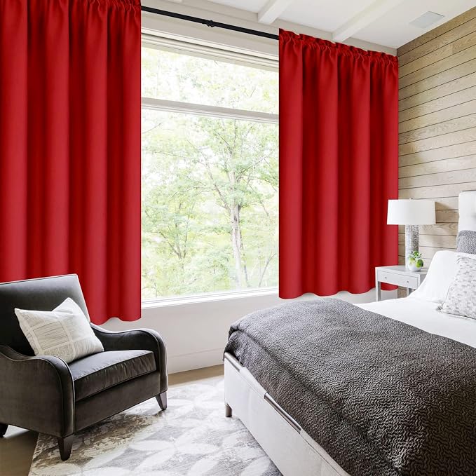 DWCN Blackout Curtains for Bedroom Living Room 42 x 45 Inch Long Red | 2 Panels Set, Room Darkening, Thermal Insulated, Light Blocking, Rod Pocket Drapes, Noise Reducing Window Treatments