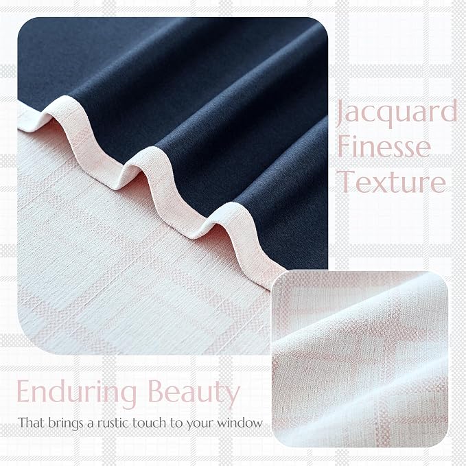 Beauoop Pink Plaid Jacquard Blackout Curtains for Bedroom 52x72 2 Panels | Gingham Checkered Room Darkening Drapes for Living Room 72 Inch Long Thermal Insulated Soundproof Window treatment Grommet