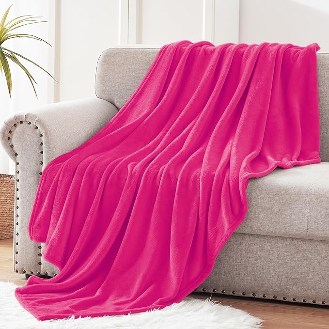 Exclusivo Mezcla Soft Fleece Throw Blanket for Couch, Hot Pink | 50x60 Inches, Double-Sided Brushed Flannel, Lightweight Plush Cozy Blanket for Home Decor, All Season, Machine Washable