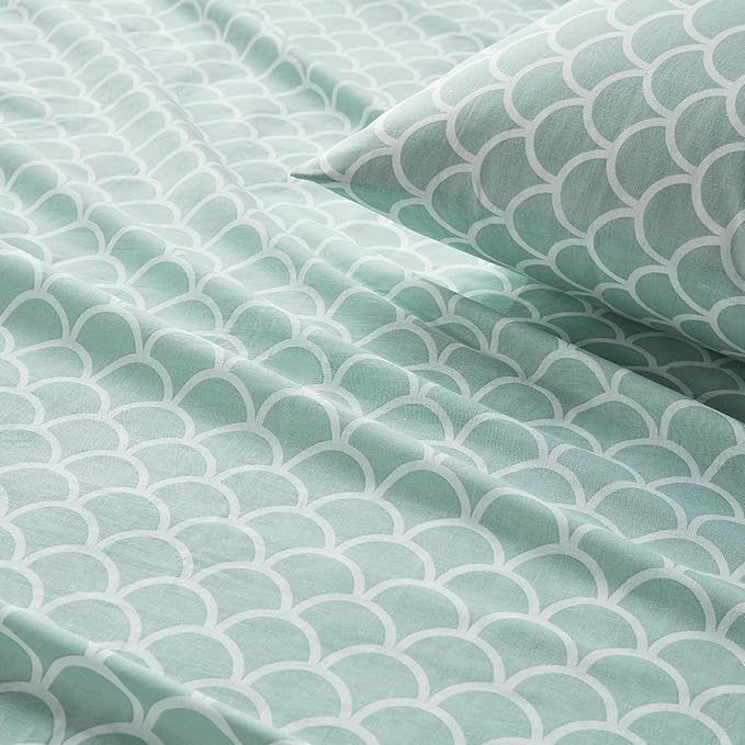 Comfort Spaces 100% Cotton Percale Sheets Queen Sheet Set 4 Pcs, Scales | Crisp, Cool & Breathable Bed Sheets, 14" Deep Pocket Fits Up to 16" Mattress, Lightweight, All Season Cozy, with Pillow Case