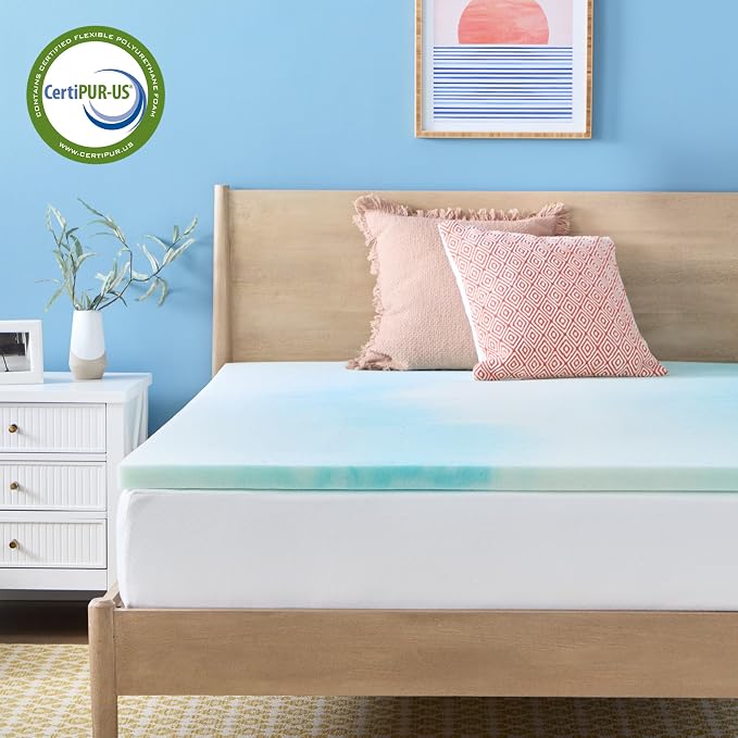 Linenspa 2 Inch Swirl Gel Memory Foam Mattress Topper, Twin Size – Cooling Gel Infused, Ventilation Holes – Pressure Relieving Bed Topper – CertiPUR Certified