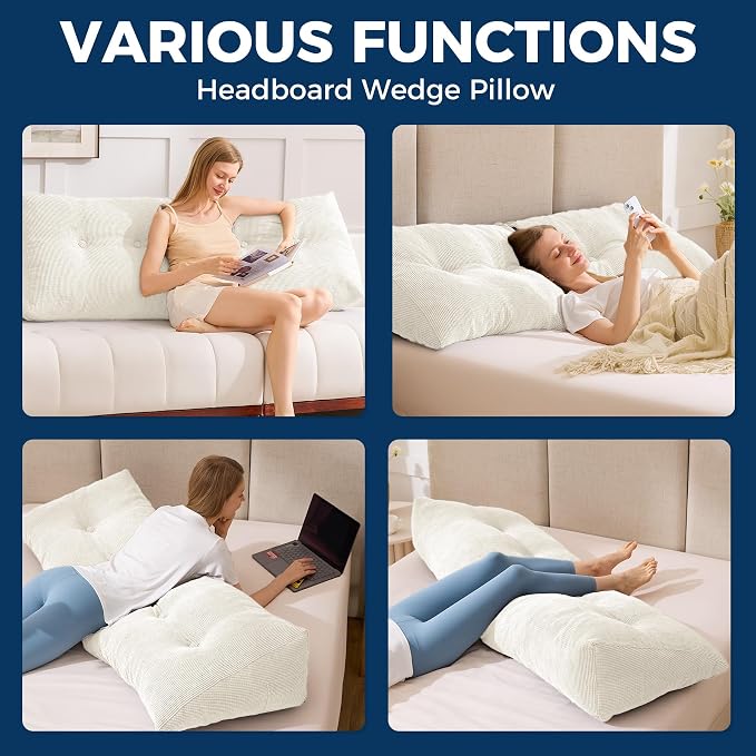 Headboard Pillow King, Wedge Pillow Headboard, Beige | Triangle Backrest for Headboard, Bed Pillow for Sitting Up Reading Working, Removable Cover, for Bed Dorm Sofa