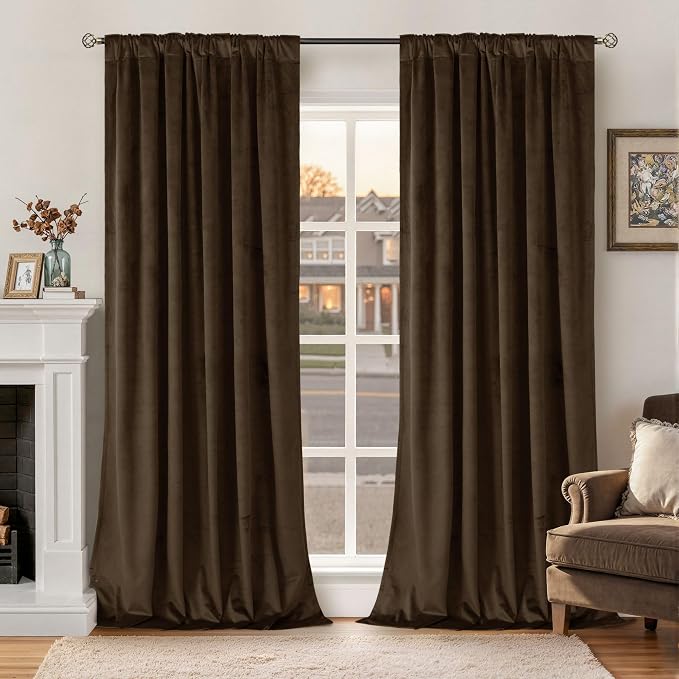 BGment Velvet Blackout Curtains 102 Inches Long for Living Room, Brown | Vintage, Elegant, Super Soft, Room Darkening, Thermal Insulated Bedroom Drapes, Back Tab Rod Pocket, 2 Panels, 52 x 102 Inch