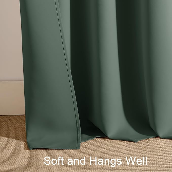 PONY DANCE Dark Green Blackout Curtains for Bedroom, Thermal Insulated Window Treatments Rod Pocket Energy Efficient Home Deco Drapes for Living Room, W 42 x L 72 inch, 2 Panels