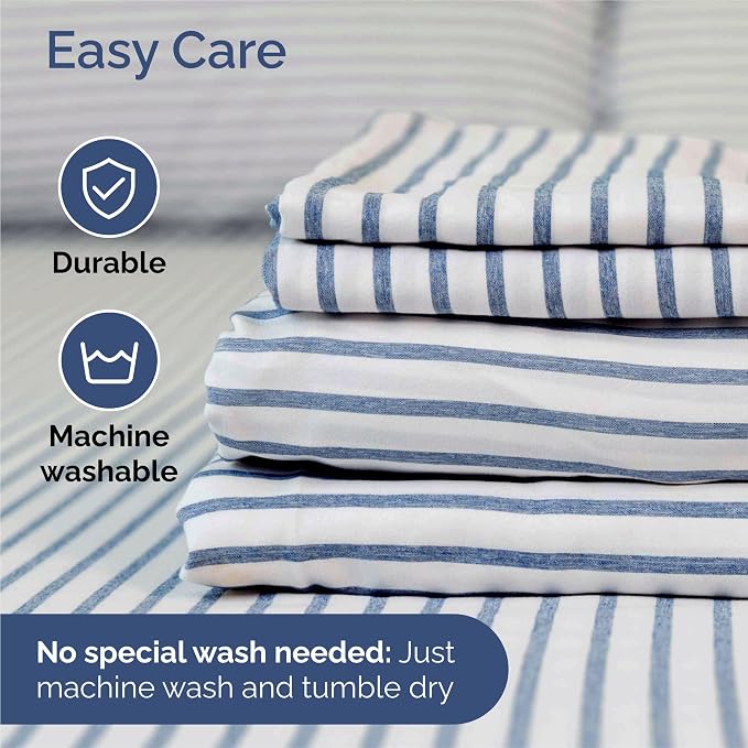 Split King Size 5 Piece Sheet Set - Breathable & Cooling - Blue Stripes | Hotel Luxury Bed Sheets for Women & Men, Deep Pockets, Easy-Fit, Comfy, Soft and Wrinkle Free Sheets, Oeko-Tex Bed Sheet Set