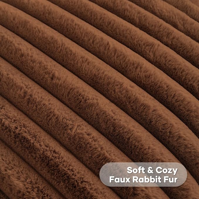 FUTEI Pack of 2 Faux Fur Throw Pillow Covers 18x18 Inch, Rust | Fluffy Faux Rabbit Fur Front/Premium Velvet Back,Hidden Zipper,Machine Washable,Non-Shedding,Colorfast,Insert Not Included.