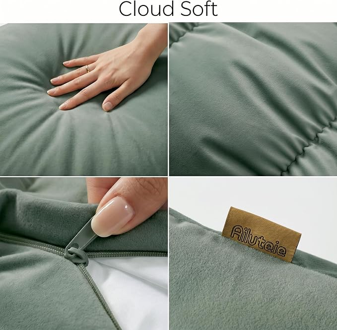 Pat. Pend. Segmented Body Pillow for Side Sleepers, 47 Inch, Green | Full body pillow for adults with a removable, washable soft velvet cover; long bed pillow design for side sleeping.
