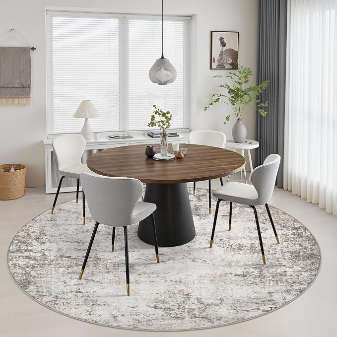 Round Area Rug Living Room: 6 ft Modern Washable Carpet Brown | For Bedroom Dining Room Farmhouse Nursery Hallway Office,Modern Abstract,Machine washable,Non-Slip,Stain Resistant,Indoor