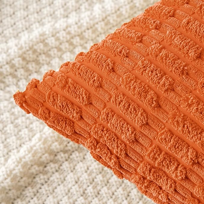 MIULEE Fall Lumbar Corduroy Decorative Throw Pillow Covers 12x20 Orange | Pack of 2 Soft Boho Striped Pillow Covers Modern Farmhouse Autumn Home Decor For Sofa Living Room Couch Bed