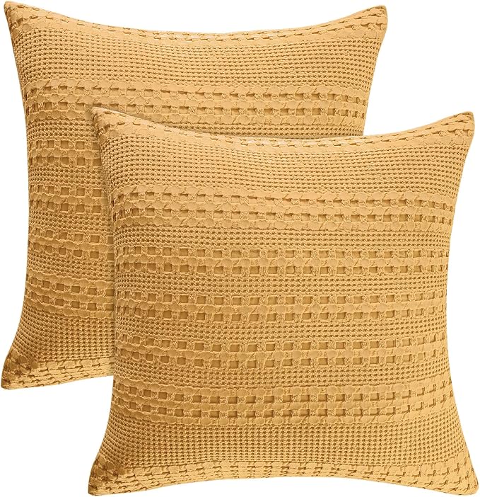PHF 100% Cotton Waffle Weave Euro Sham Covers, 2 Pack 26" x 26" Bed Pillow Covers for Elegant Home Decor, No Filling, Luxury Aesthetic Soft Euro Pillow Cases for Bed, Pumpkin Orange