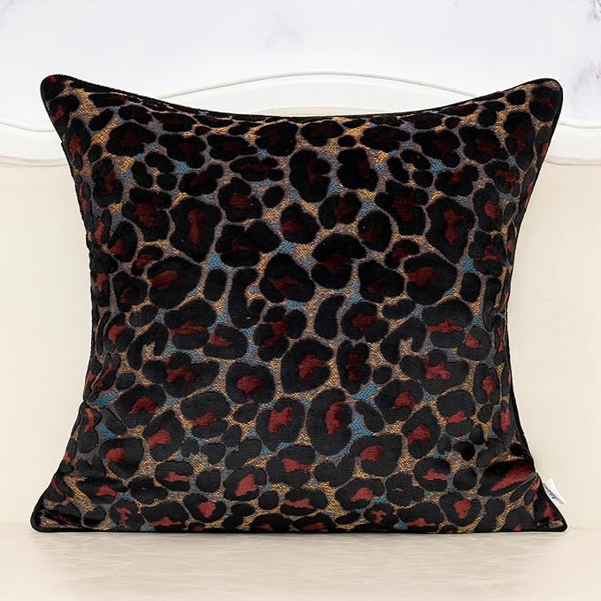 Alerfa Black Floral Throw Pillow Cover 20 x 20 Inch Cut Velvet Sqaure Luxury Decorative Pillow Cover for Couch Living Room Bedroom