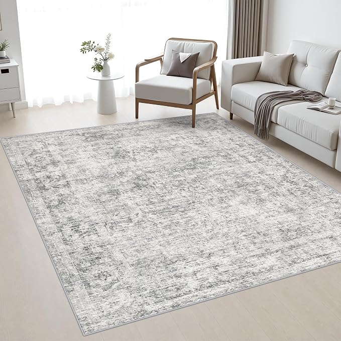 Area Rug Living Room: 5x5 Modern Washable Soft Carpet Black Grey | For Bedroom Dining Room Farmhouse Nursery Hallway Office,Modern Abstract,Machine washable,Non-Slip,Stain Resistant,Indoor