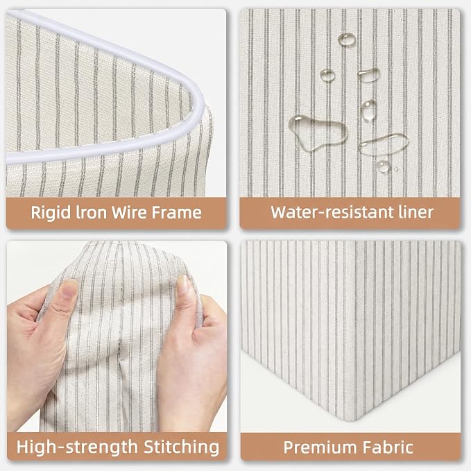 STORAGE MANIAC 2-Pack Large Laundry Hamper, 100L (26.4 Gal) Collapsible Laundry Basket with Bamboo Handles, Freestanding Waterproof Clothes Hamper for Laundry Room, Bedroom, Dorm, Towels, Stripe