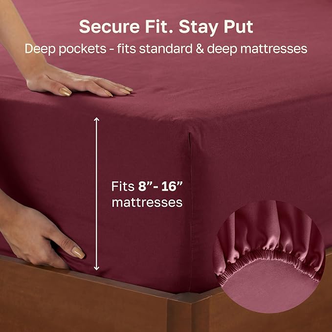 California Design Den 100% Cotton Sateen King Fitted Sheets, Red Burgundy | 400 Thread Count Backed by Good Housekeeping Seal, 16" Deep Pocket, All-Around Elastic, No-Pop Fit, Durable, OEKO-TEX