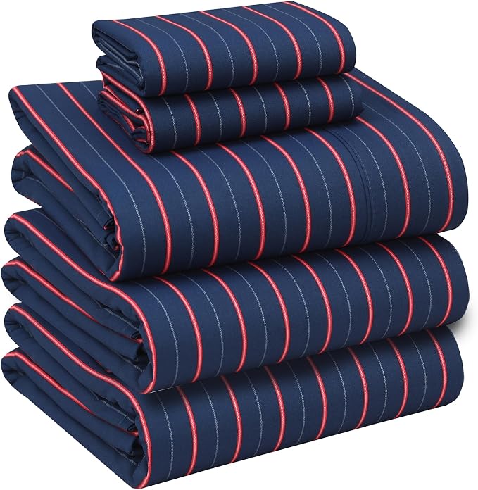RUVANTI 100% Cotton Percale Sheets Split King Size, Nautical | Crisp Cooling, Deep Pocket 16", Soft Breathable & Durable, Hotel-Style, 5 Piece Set