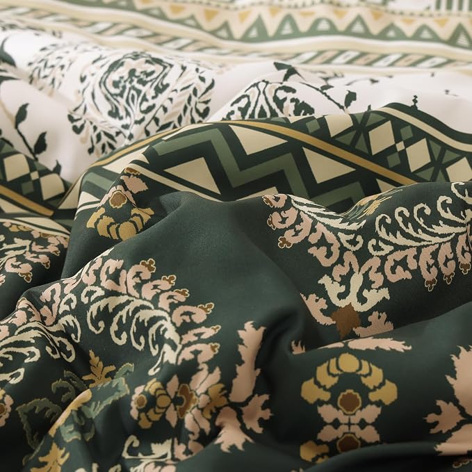 King Size Comforter Set - 7 Pieces Boho Bedding Set Aztec Bed in a Bag | Southwestern Bedding, All Season Tribal Bed Set with Comforter, Sheets, Pillowcases & Shams, Dark Green
