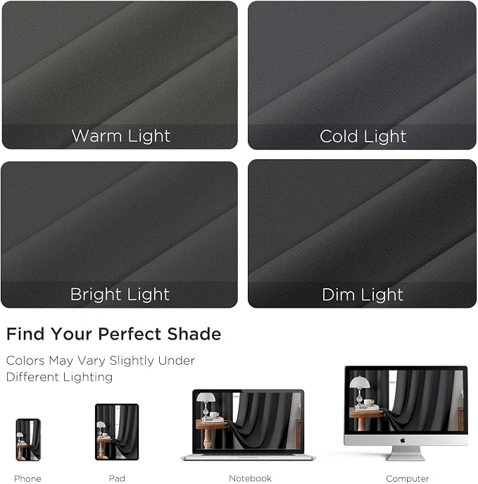 CUCRAF Dark Grey Blackout Curtains 72 inch Length 2 Panels Set, Rod Pocket Room Darkening Drapes for Bedroom Living Room, Insulated Thermal Light Blocking Window Curtain (W52 x L72 Inch)