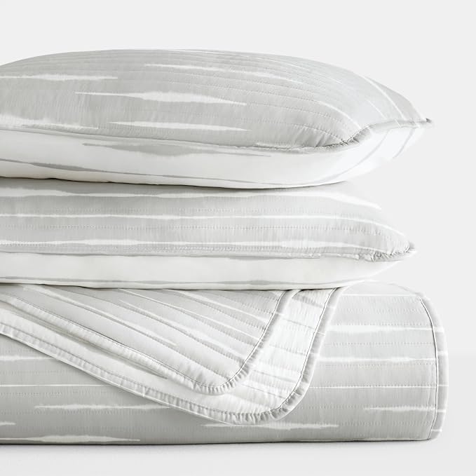 Merit Linens Soft Quilt Coverlet Bedding Set - Reversible Patterns - King/Cal-King Light Gray