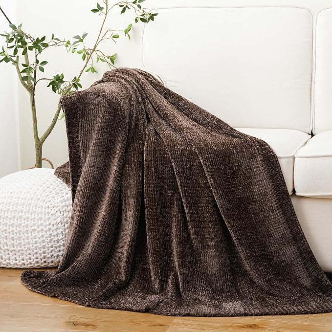 Dark Brown Throw Blanket for Couch, Soft Chenille Throw Blanket 51"x67" | Shiny Chenille Blanket, Cozy Brethable Knit Throw Blanket for Bed Sofa Home Decor