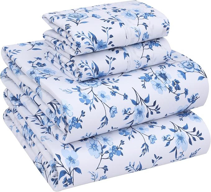 RUVANTI 100% Cotton Percale Sheets King Size, Annual | Crisp Cooling, Deep Pocket 16", Soft Breathable & Durable, Hotel-Style, 4 Piece Set