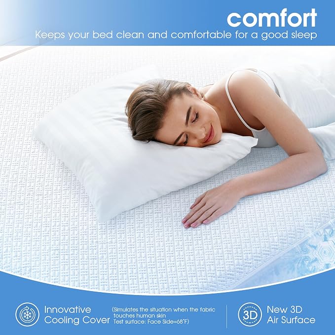Cooling Waterproof Mattress Protector Twin Size, Mattress Cover 3D Air Fabric Mattress Pad Cover Smooth Soft Breathable Noiseless, 8''-21'' Deep Pocket
