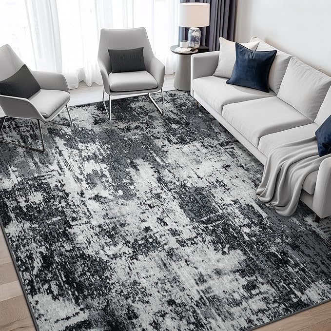 RELEANY Washable 5'x8' Abstract Area Rug for Living Room Black White | Carpet for Bedroom, Kitchen, Office, Hallway and Entryway, Printed Pattern, Non‑Slip, Soft, Stain‑Resistant, Easy to Clean