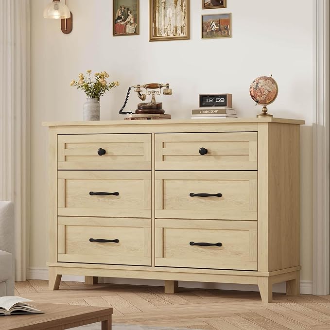 GarveeHome 6 Dresser for Bedroom, 47 in Wide Drawer Dresser with Storage Freestanding, Wooden Closet Storage Chest for Living Room, Bedroom, Entryway, Natural Oak