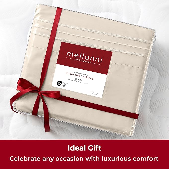 Mellanni Iconic 3-Piece, Ultra Soft Sheet Set (Twin XL, Beige) | 10M+ Sleepers. Lab-tested: Sleeps Cool, Stays Bright, Strong, Smooth. Good Housekeeping Best Bedding, 7 yrs running.