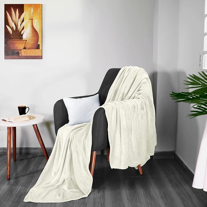 Utopia Bedding Fleece Blanket Throw Size Ivory 300GSM Luxury Anti-Static Fuzzy Soft Microfiber Blanket for Couch, Sofa and Bed (50x60 Inch) (Pack of 3)