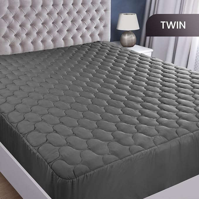 Waterproof Twin Mattress Protector, Quilted Fitted Mattress Pad, Grey | Deep Pockets fits upto 16" Deep, 100% Waterproof Mattress Cover Soft Breathable & Noiseless Mattress Topper by Utopia Bedding