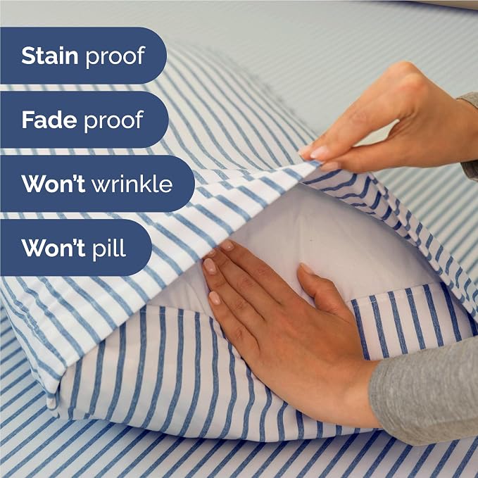 Full 6 Piece Bed Sheet Set - Breathable & Cooling Sheets - Blue Stripes | Ultra-Soft Hotel Luxury Bedding Set with 8-16 Inch Deep Pockets, 1 Flat & 1 Fitted Sheet & 4 Pillowcases, Wrinkle & Fade Free