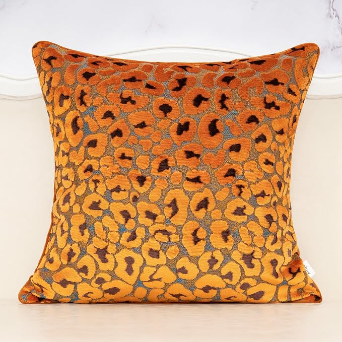 Alerfa Orange Floral Throw Pillow Cover 20 x 20 Inch Cut Velvet Sqaure Luxury Decorative Pillow Cover for Couch Living Room Bedroom