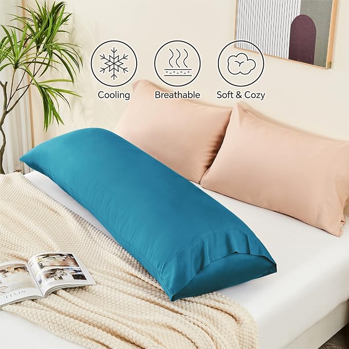BEDELITE Body Pillow Pillowcase, Rayon from Bamboo, Teal, 20"x54" | Cooling and Breathable Body Pillow Cover for Hot Sleepers & Night Sweats, Silky Soft Full Long Pillow Case, Envelope Closure