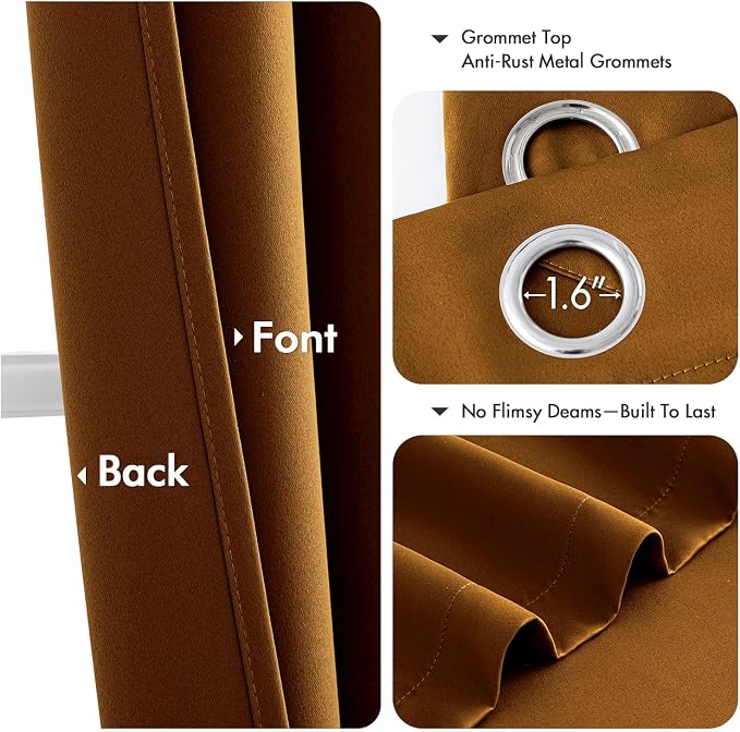 MIULEE Blackout Curtains for Bedroom 2 Panels 40 x 72 Inch Long Gold Brown | Thermal Insulated, Living Room Darkening Grommet Drapes, Noise Reducing, Light Blocking Window Treatments