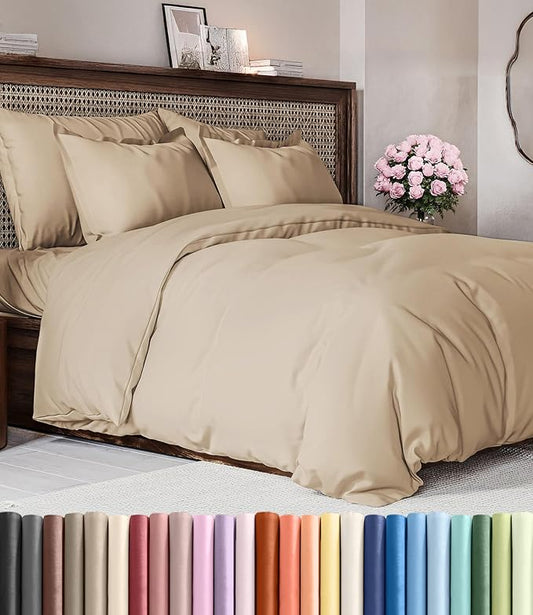 Duvet Cover Full Size - Extra Soft 3 Piece with Zipper Closure - Cream | Extra Soft, Breathable, Full Duvet Cover 80" x 90" with 2 Pillow Shams, Zipper Closures & Ties, Women, Men, Kids & Teens