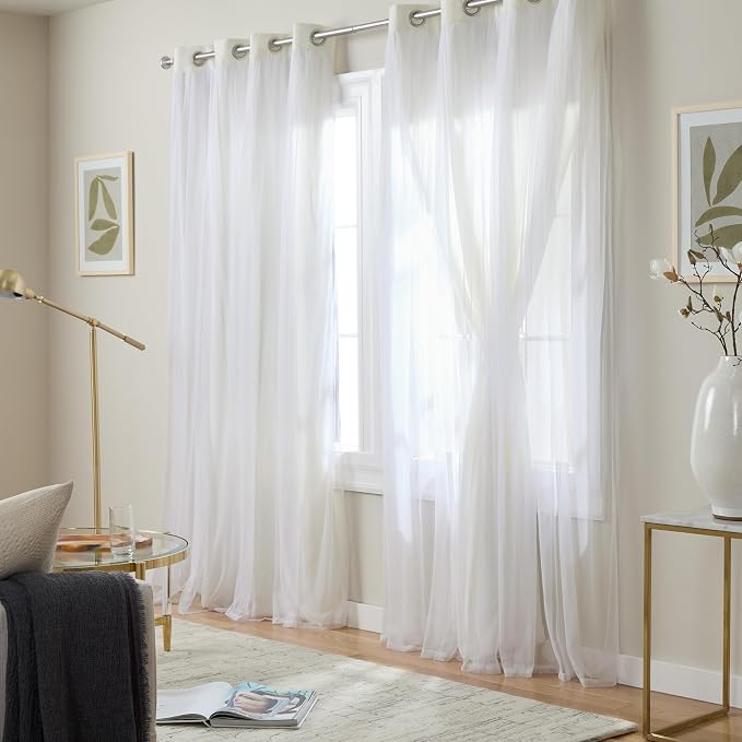 TOWN & COUNTRY LUXE Talia Double Layer Indoor Curtains, Sheer and Room Darkening Blackout, Grommet Top, Energy Efficient, 2-Pack Set, 52"x108", Vanilla