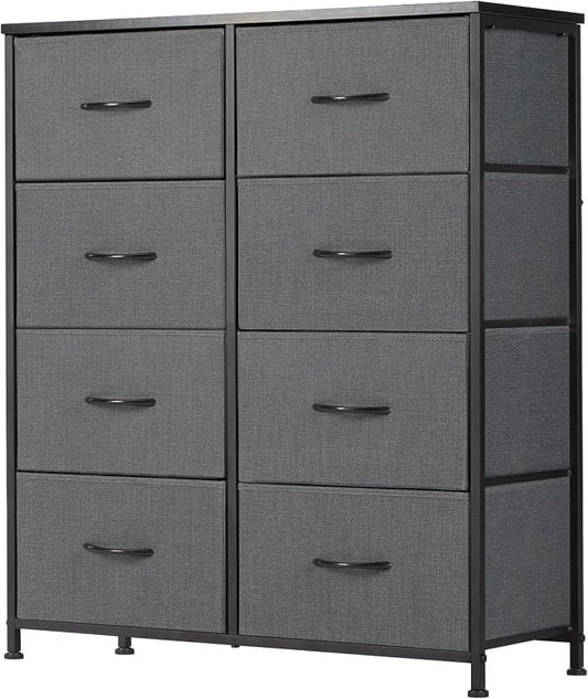 Sweetcrispy Dresser for Bedroom, Fabric Dresser with 8 Drawers, Ash | Chest of Drawers for Closet, Living Room, Sturdy Steel Frame, Wooden Top, Easy Pull Handle