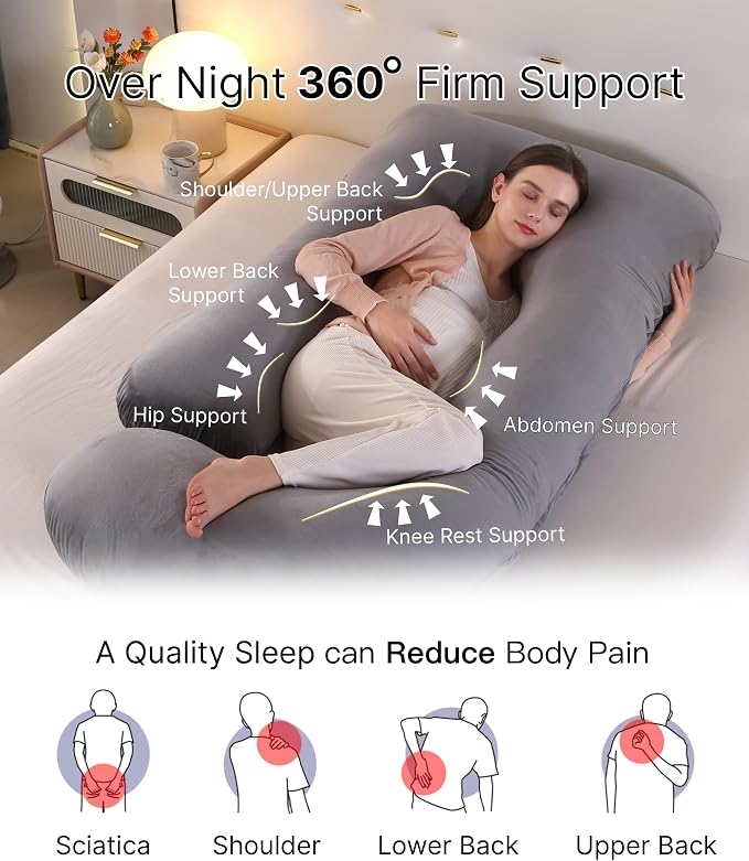 ALLOPERA Pregnancy Pillow, Full Body Maternity Pillow 57 inch, with Removable Washable Cover - Sleep Support for Legs, Back, Neck, Shoulder, HIPS, Belly for Pregnent Women, Velvet Cover(Dark Grey)
