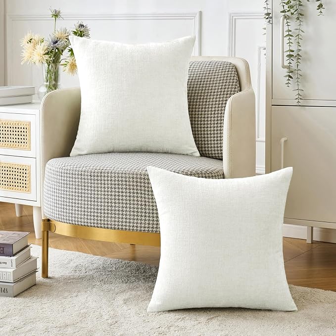 MIULEE Soft Chenille Throw Pillow Covers White 18x18 Inch Pack of 2 | Modern Home Decor, Classic Decorative Pillows, Solid Dyed Cases, Boho Couch Cushion Covers for Sofa Bed Living Room