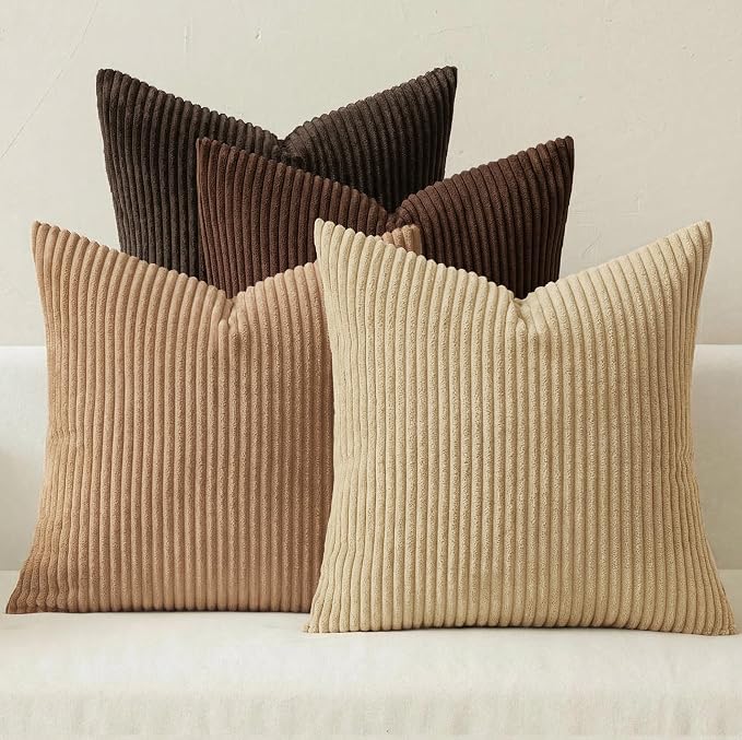 MIULEE Fall Corduroy Decorative Throw Pillow Covers Dark Brown 20x20 | Set of 4, Mordern Rustic Fall Decor, Rich Deep Brown Palette, Boho Farmhouse Cushion Covers for Couch Bed Sofa Living Room