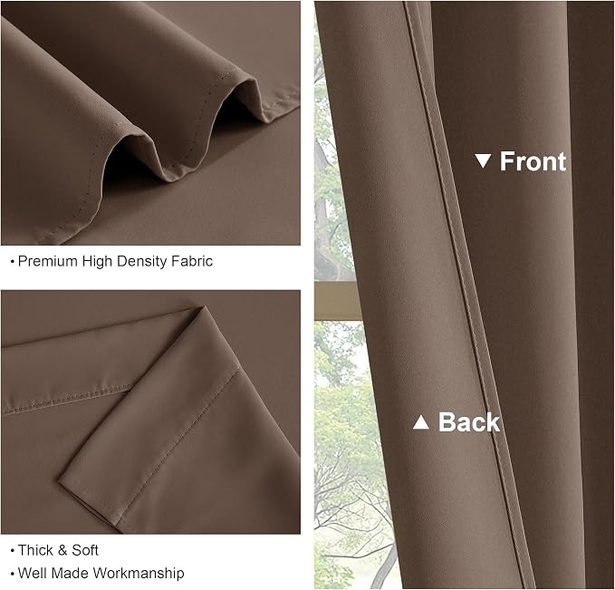 PONY DANCE Rod Pocket Blackout Curtains - Kitchen Curtains Short Thermal Insulated Window Treatments Panels Light Block for Bathroom, Wide 42 by Long 45 inches, Mocha, 2 Pieces