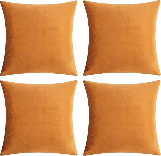 GIGIZAZA Decorative Throw Pillow Covers 20 x 20, Cinnamon Burnt Orange Sofa Pillow Covers Velvet, Set of 4 Decor Square Cushion Covers