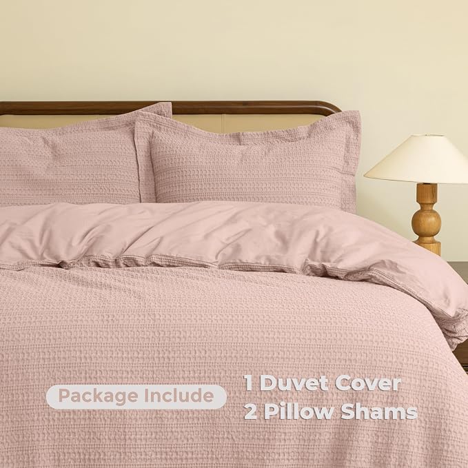 Dreamology Waffle Weave Duvet Cover, Full Duvet Covers,100% Cotton Waffle | Duvet Cover with Zipper Closure, Bedding Set, Soft Luxury Textured & Breathable Duvet Cover Set, 3Pcs (Dusty Pink, Full)