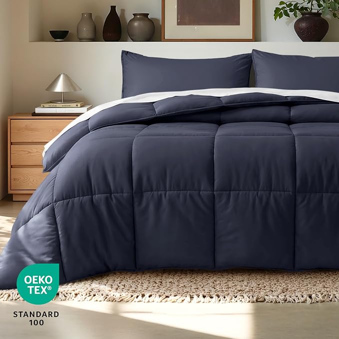Bare Home Comforter Set - 1800 Ultra Soft (Oversized Queen, Midnight Blue) | All-Season, Breathable, Hypoallergenic, Premium 1800, Warm, Cozy